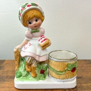 Vintage 1980 Jasco Strawberry Patches Ceramic Votive Candle holder Handpainted